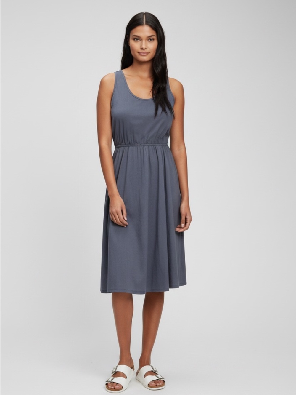 GAP Racerback Cutout Midi Dress Blue Ridge Slate Blue Gray M Medium